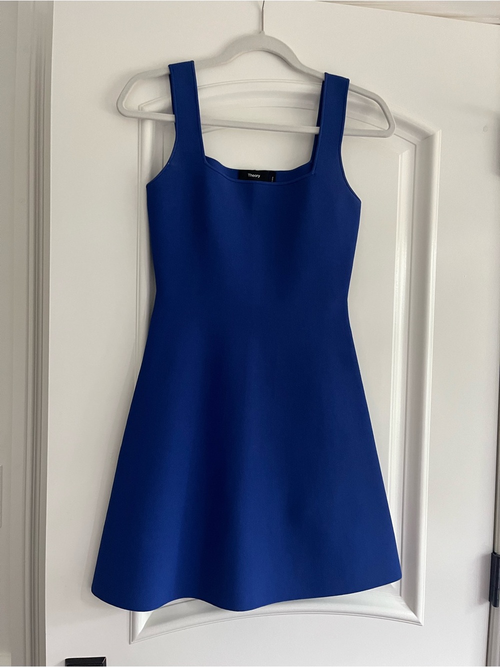 Theory Royal Blue Square-Neck Mini Dress